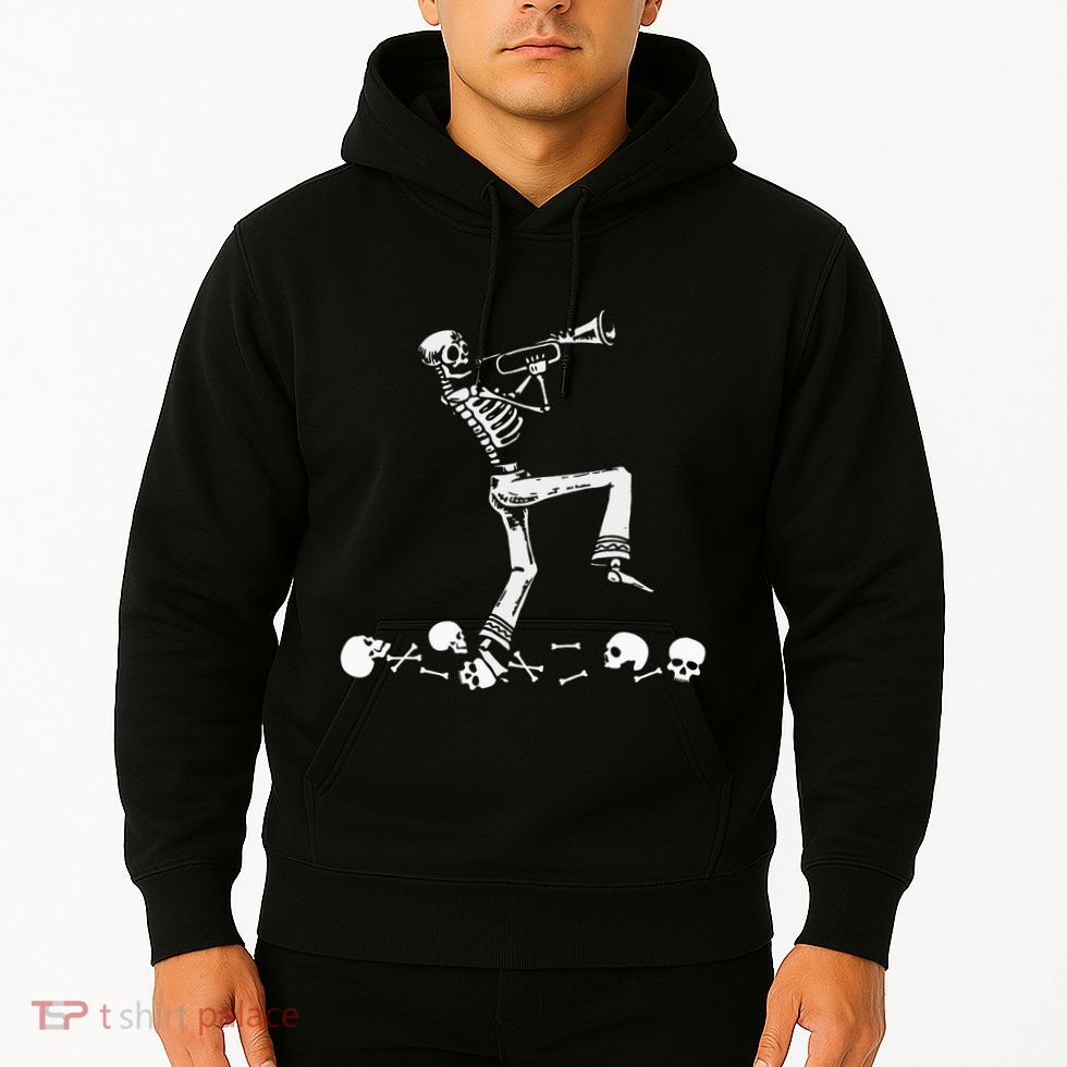 Skeleton Playing Trumpet Instruments Musician Halloween Hoodie
