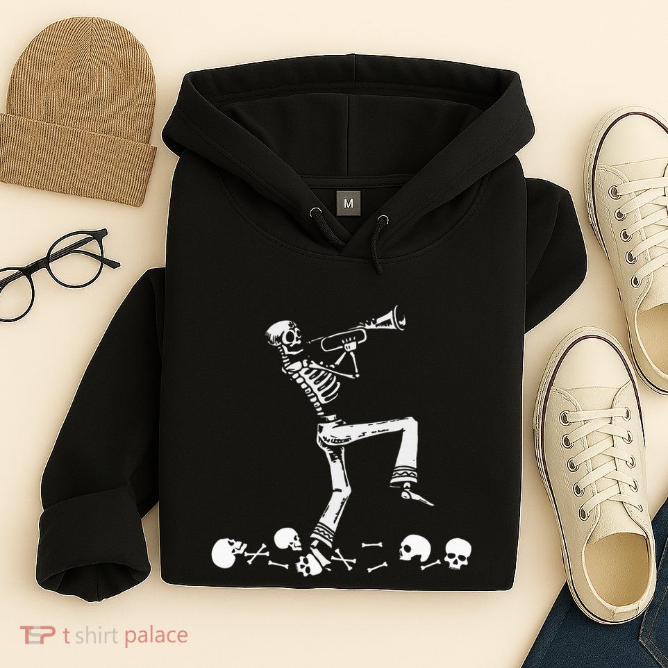 Skeleton Playing Trumpet Instruments Musician Halloween Hoodie