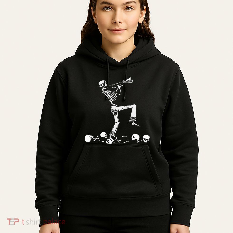 Skeleton Playing Trumpet Instruments Musician Halloween Hoodie