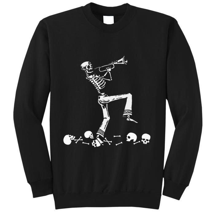Skeleton Playing Trumpet Instruments Musician Halloween Sweatshirt