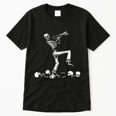 Skeleton Playing Trumpet Instruments Musician Halloween Tall T-Shirt