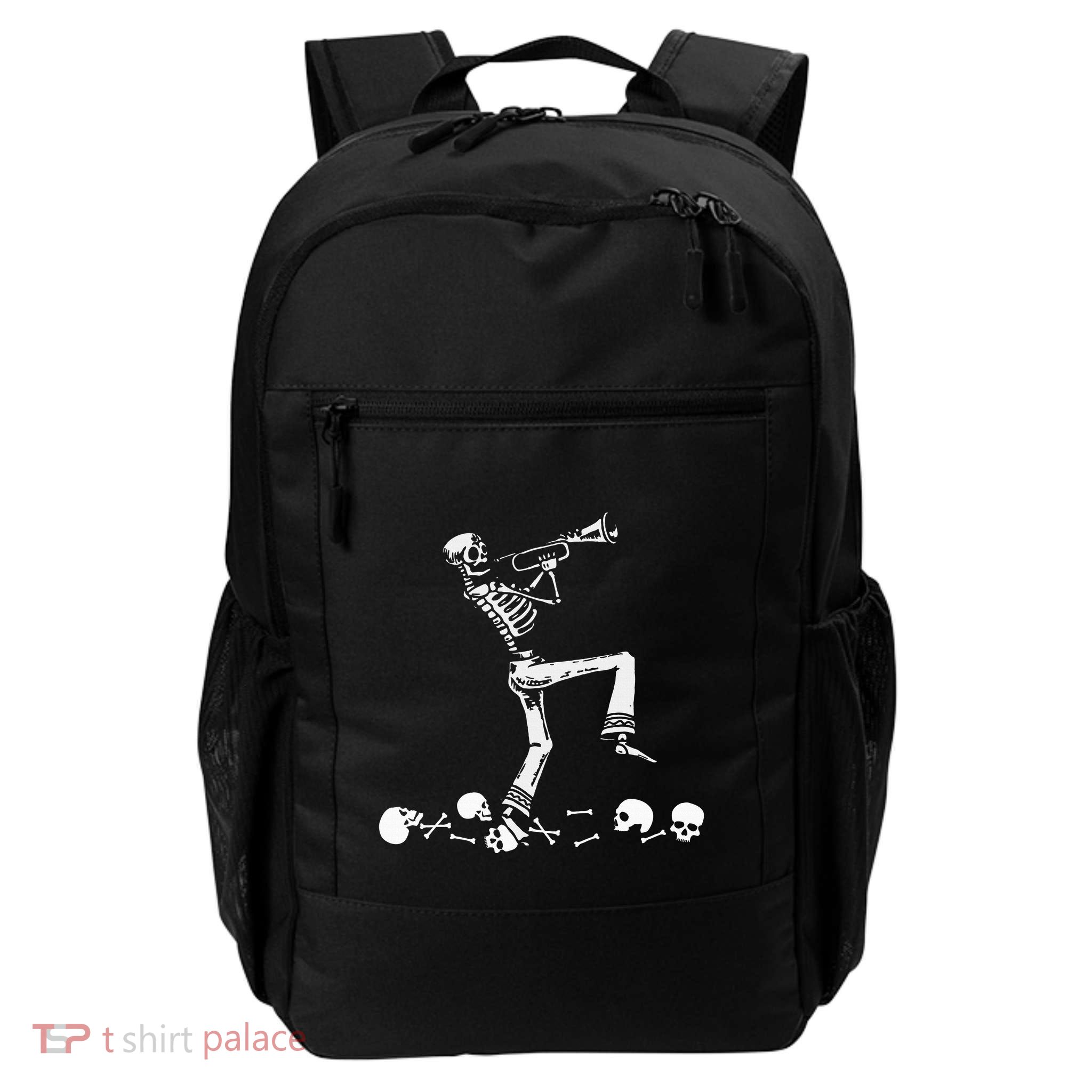 Skeleton Playing Trumpet Instruments Musician Halloween Backpack
