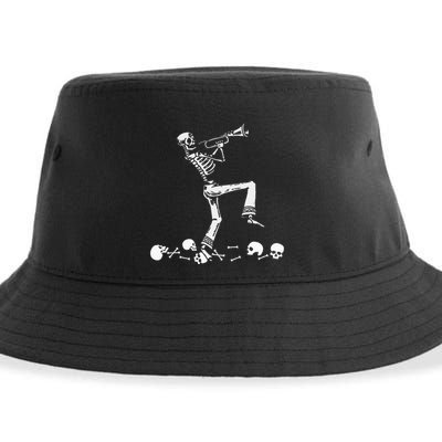 Skeleton Playing Trumpet Instruments Musician Halloween Sustainable Bucket Hat