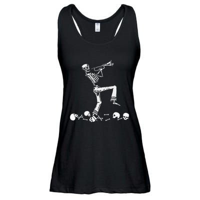 Skeleton Playing Trumpet Instruments Musician Halloween Ladies Essential Flowy Tank