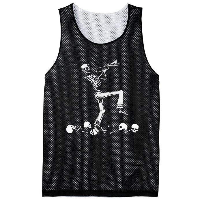 Skeleton Playing Trumpet Instruments Musician Halloween Mesh Reversible Basketball Jersey Tank