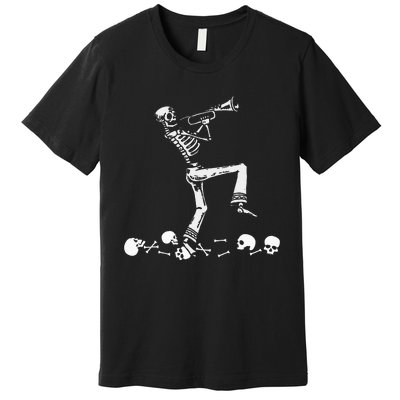 Skeleton Playing Trumpet Instruments Musician Halloween Premium T-Shirt