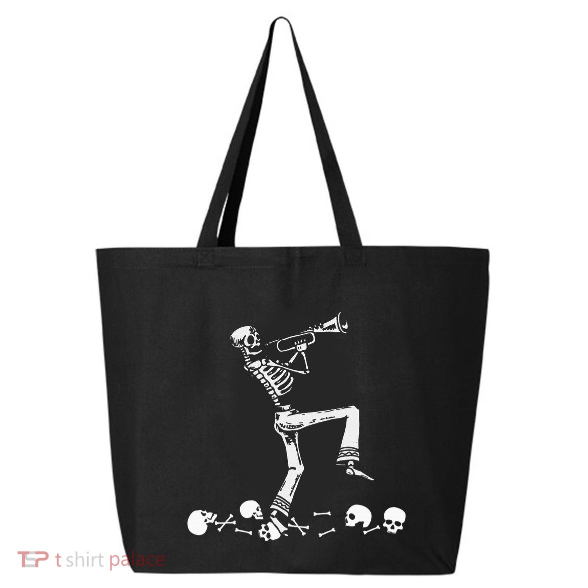 Skeleton Playing Trumpet Instruments Musician Halloween 25L Jumbo Tote