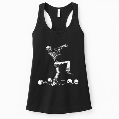 Skeleton Playing Trumpet Instruments Musician Halloween Womens Tank Top