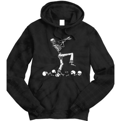 Skeleton Playing Trumpet Instruments Musician Halloween Tie Dye Hoodie