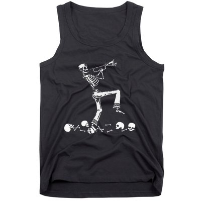 Skeleton Playing Trumpet Instruments Musician Halloween Tank Top