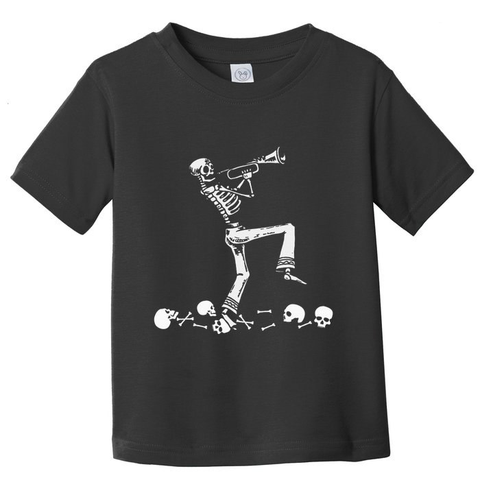Skeleton Playing Trumpet Instruments Musician Halloween Toddler T-Shirt