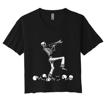 Skeleton Playing Trumpet Instruments Musician Halloween Crop Top