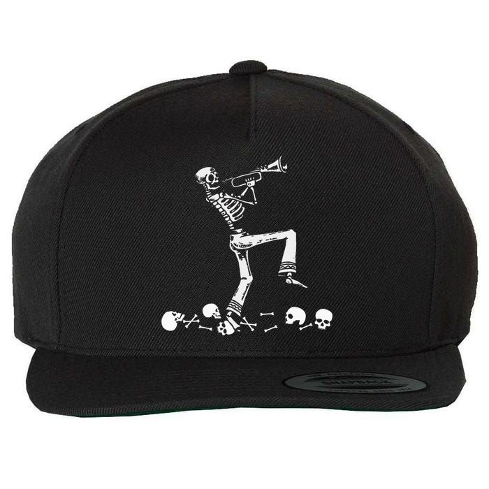 Skeleton Playing Trumpet Instruments Musician Halloween Wool Snapback Cap