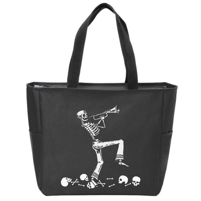 Skeleton Playing Trumpet Instruments Musician Halloween Zip Tote Bag