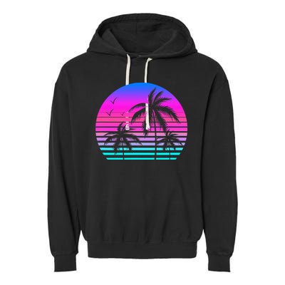 Sunset Palm Tree Cool Summer Vacation Style Vaporwave Garment-Dyed Fleece Hoodie