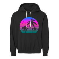 Sunset Palm Tree Cool Summer Vacation Style Vaporwave Garment-Dyed Fleece Hoodie