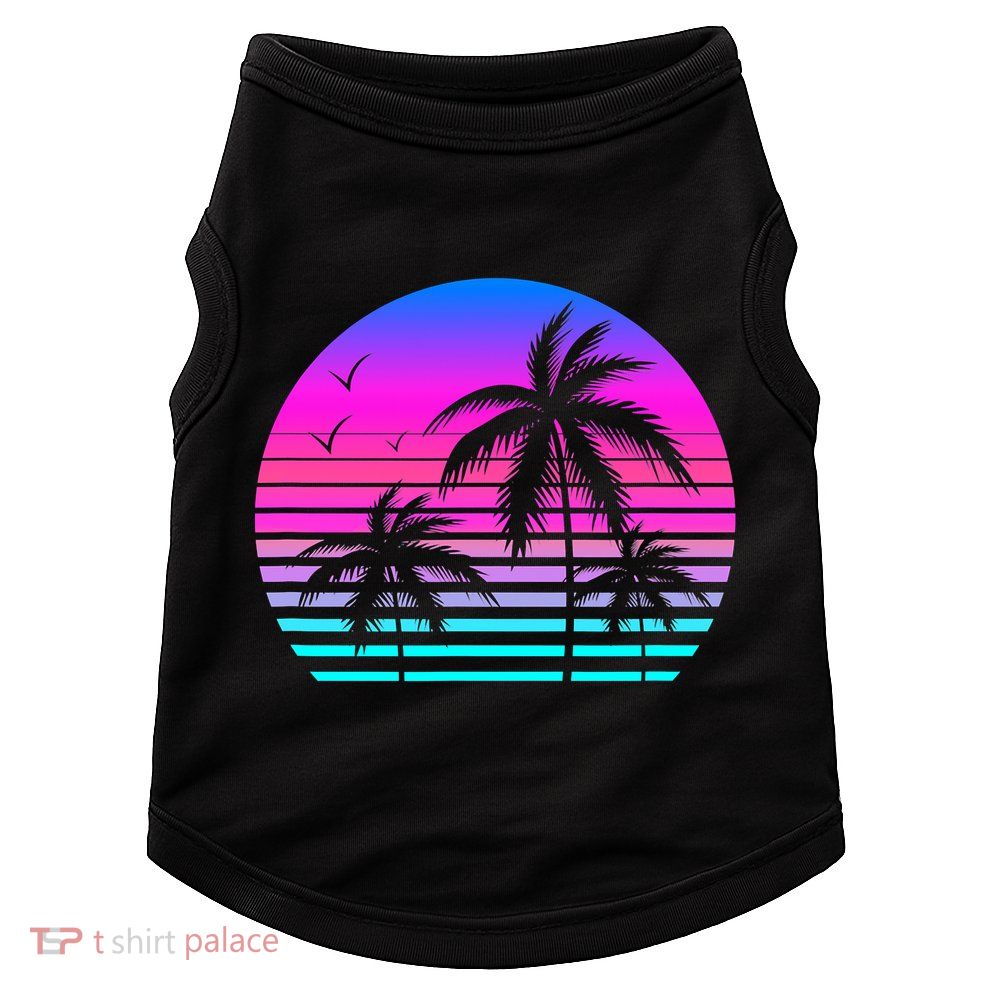 Sunset Palm Tree Cool Summer Vacation Style Vaporwave Doggie Tank