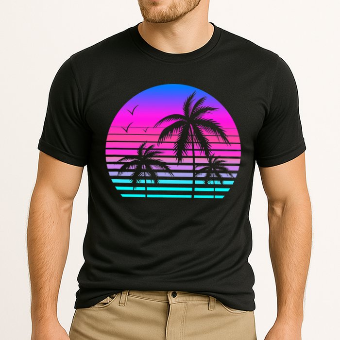 Sunset Palm Tree Cool Summer Vacation Style Vaporwave Performance Shirt