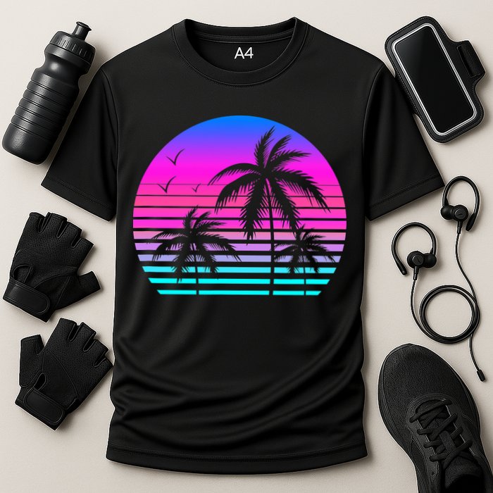 Sunset Palm Tree Cool Summer Vacation Style Vaporwave Performance Shirt