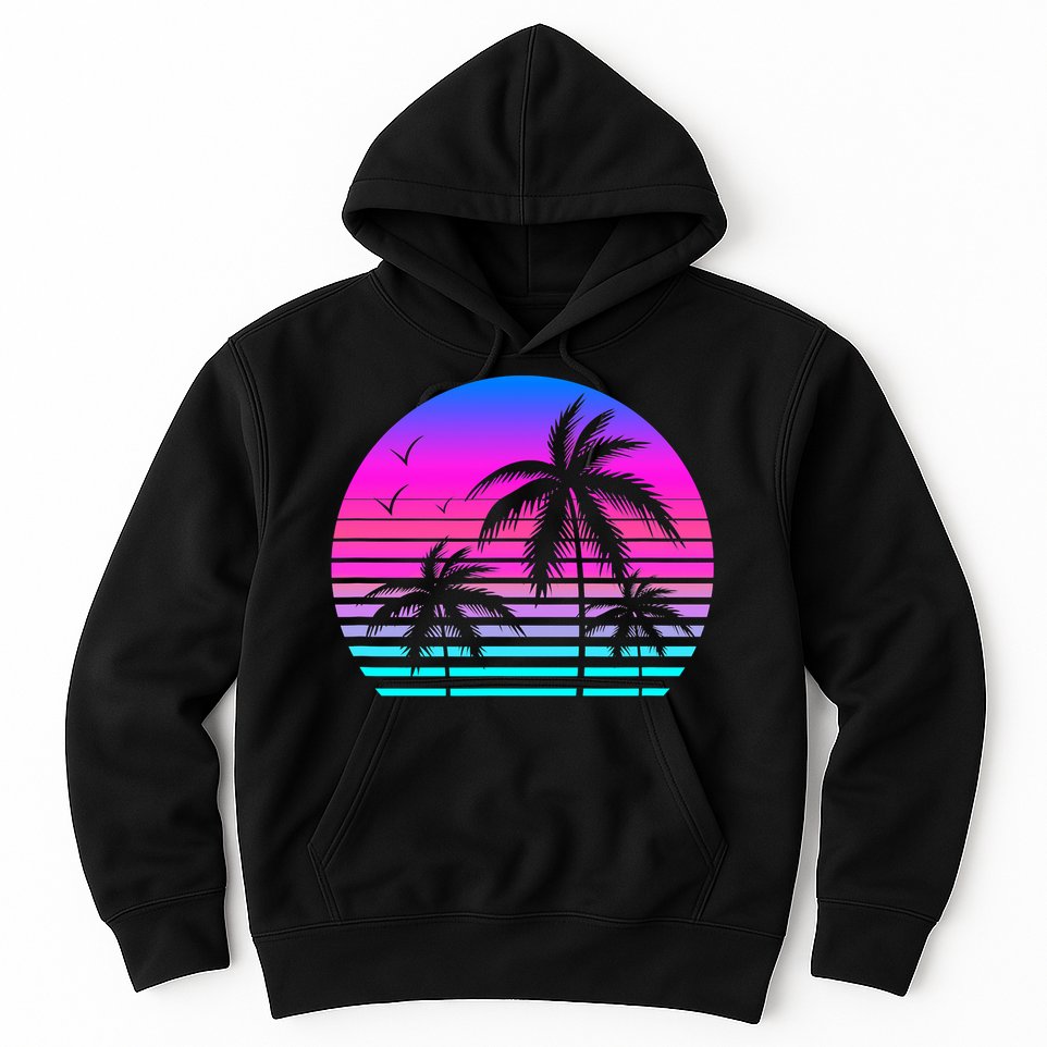 Sunset Palm Tree Cool Summer Vacation Style Vaporwave Hoodie