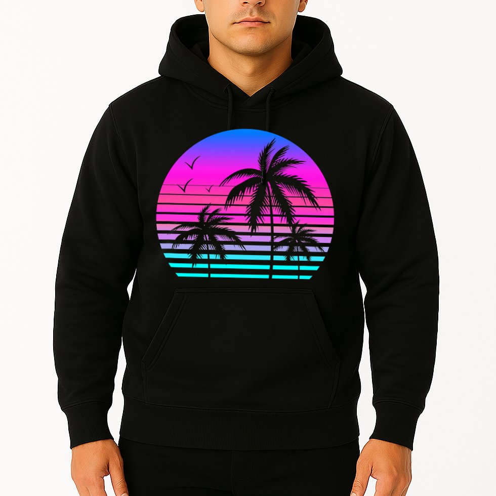 Sunset Palm Tree Cool Summer Vacation Style Vaporwave Hoodie