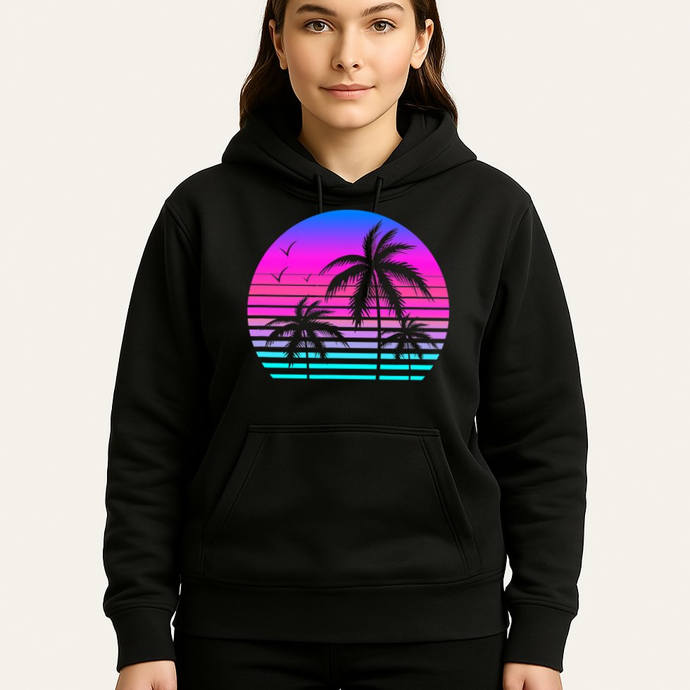 Sunset Palm Tree Cool Summer Vacation Style Vaporwave Hoodie