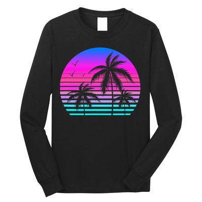 Sunset Palm Tree Cool Summer Vacation Style Vaporwave Long Sleeve Shirt