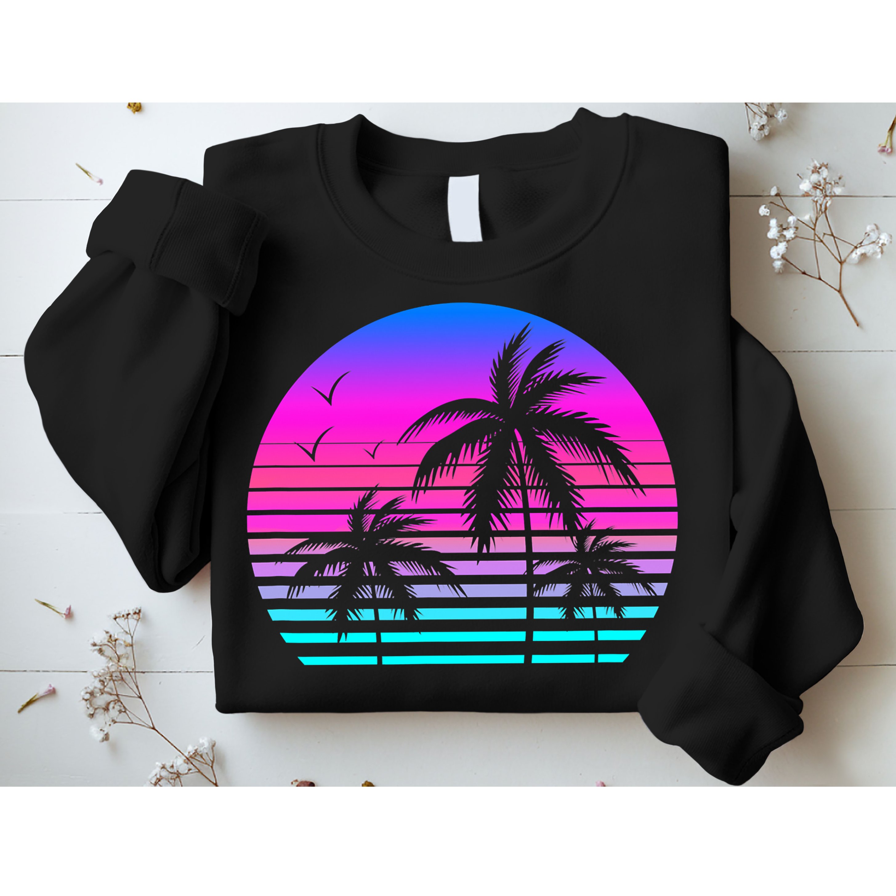 Sunset Palm Tree Cool Summer Vacation Style Vaporwave Sweatshirt