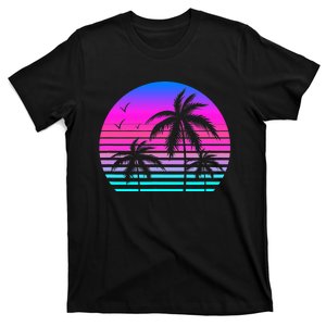 Sunset Palm Tree Cool Summer Vacation Style Vaporwave T-Shirt