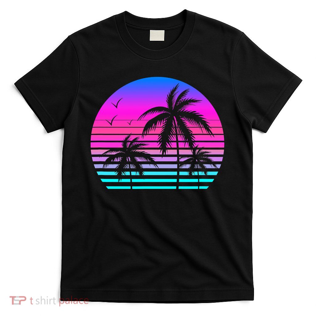 Sunset Palm Tree Cool Summer Vacation Style Vaporwave T-Shirt