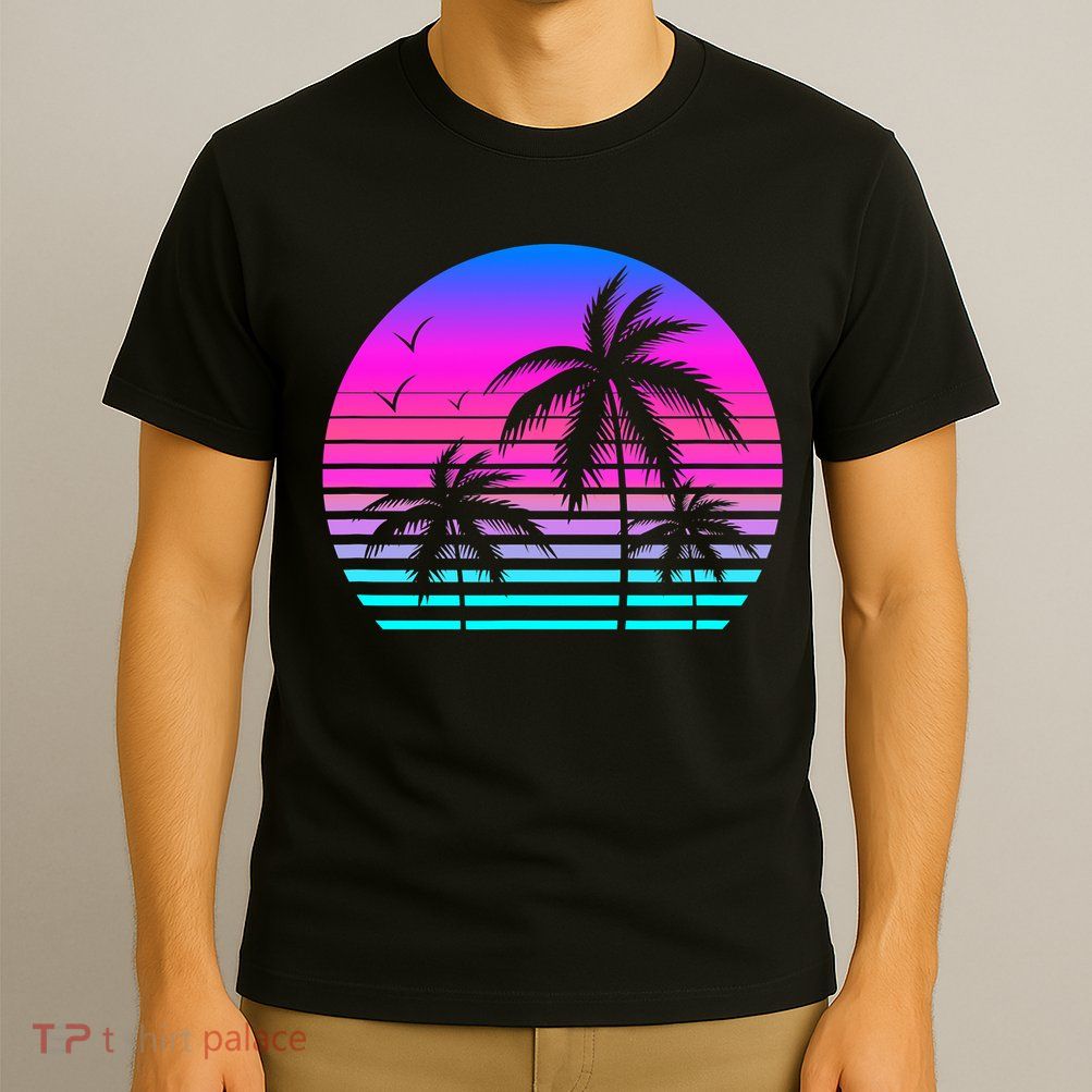 Sunset Palm Tree Cool Summer Vacation Style Vaporwave T-Shirt