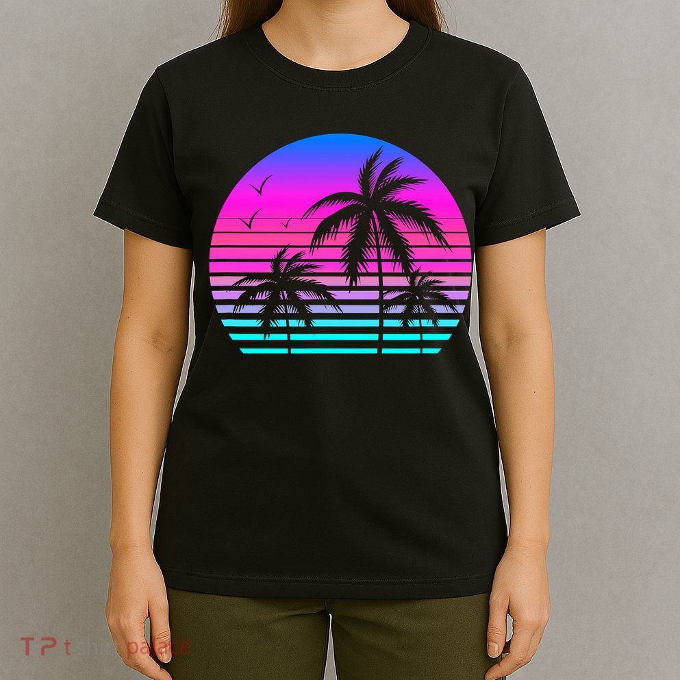 Sunset Palm Tree Cool Summer Vacation Style Vaporwave T-Shirt