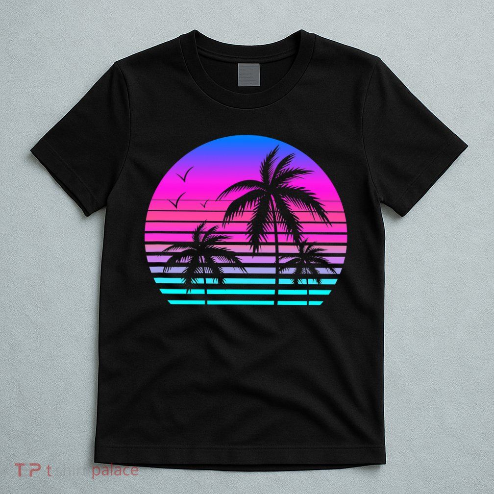 Sunset Palm Tree Cool Summer Vacation Style Vaporwave T-Shirt