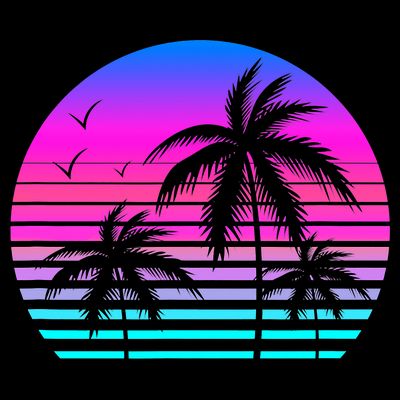 Sunset Palm Tree Cool Summer Vacation Style Vaporwave T-Shirt