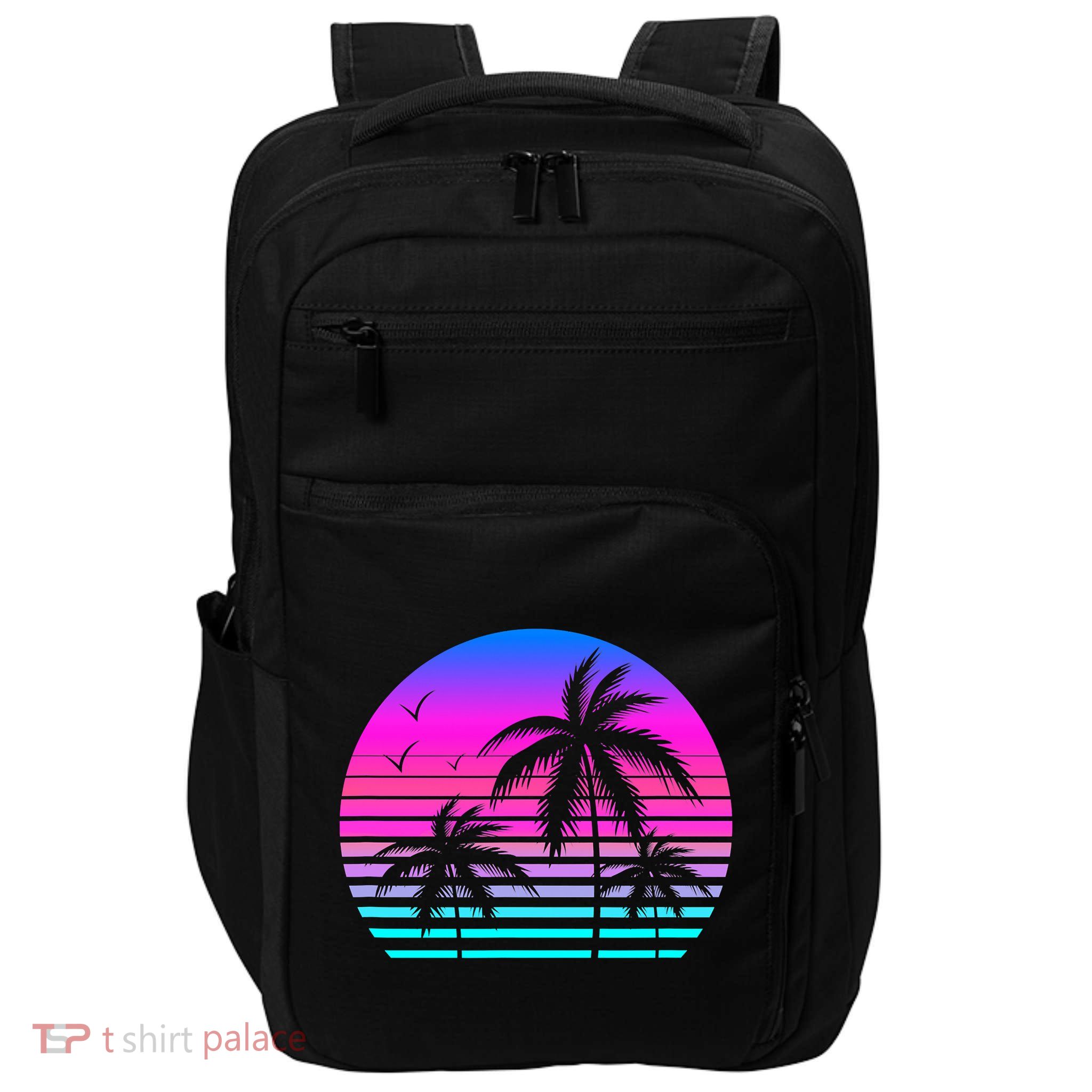 Sunset Palm Tree Cool Summer Vacation Style Vaporwave Impact Tech Backpack
