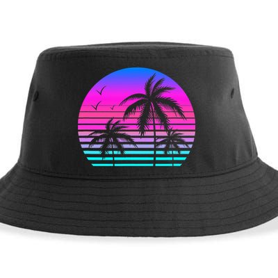 Sunset Palm Tree Cool Summer Vacation Style Vaporwave Sustainable Bucket Hat