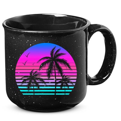 Sunset Palm Tree Cool Summer Vacation Style Vaporwave 15oz Campfire Ceramic Mug