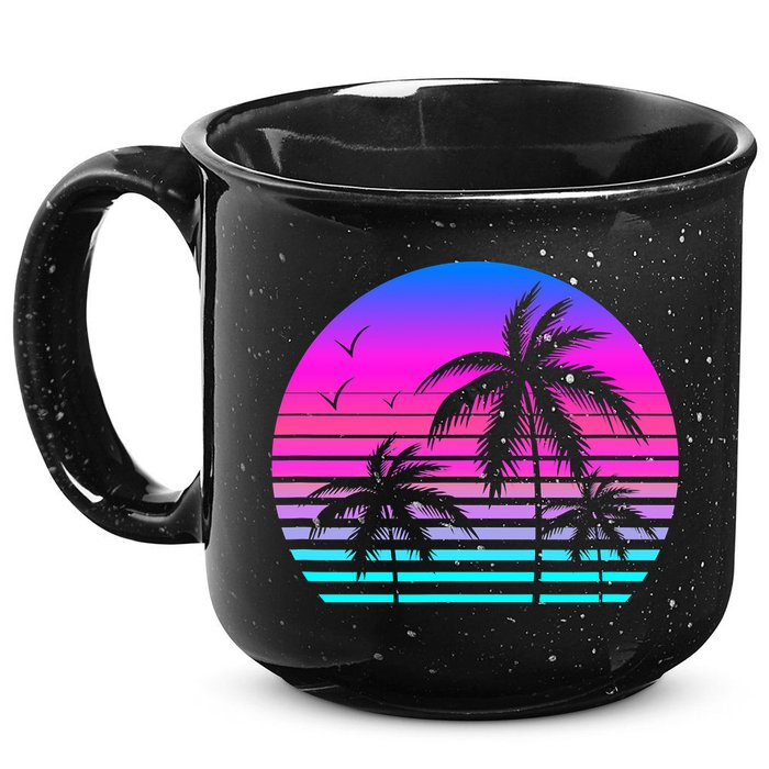 Sunset Palm Tree Cool Summer Vacation Style Vaporwave 15oz Campfire Ceramic Mug