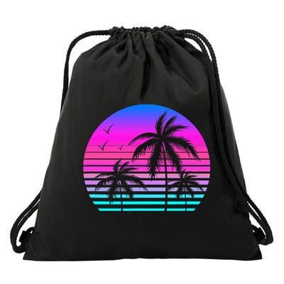 Sunset Palm Tree Cool Summer Vacation Style Vaporwave Drawstring Bag