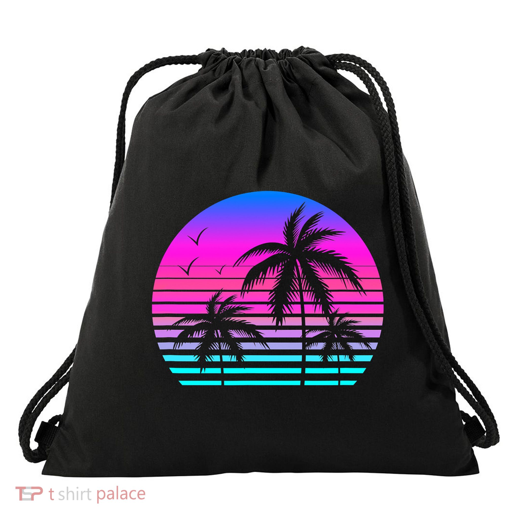 Sunset Palm Tree Cool Summer Vacation Style Vaporwave Drawstring Bag