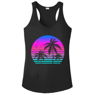 Sunset Palm Tree Cool Summer Vacation Style Vaporwave Ladies PosiCharge Competitor Racerback Tank