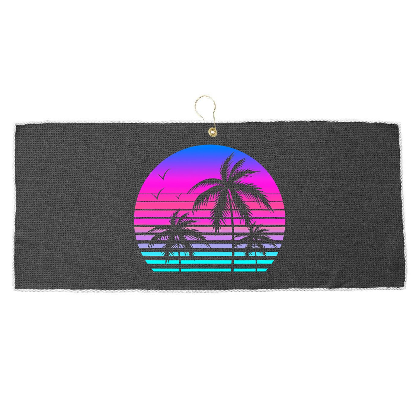 Sunset Palm Tree Cool Summer Vacation Style Vaporwave Large Microfiber Waffle Golf Towel
