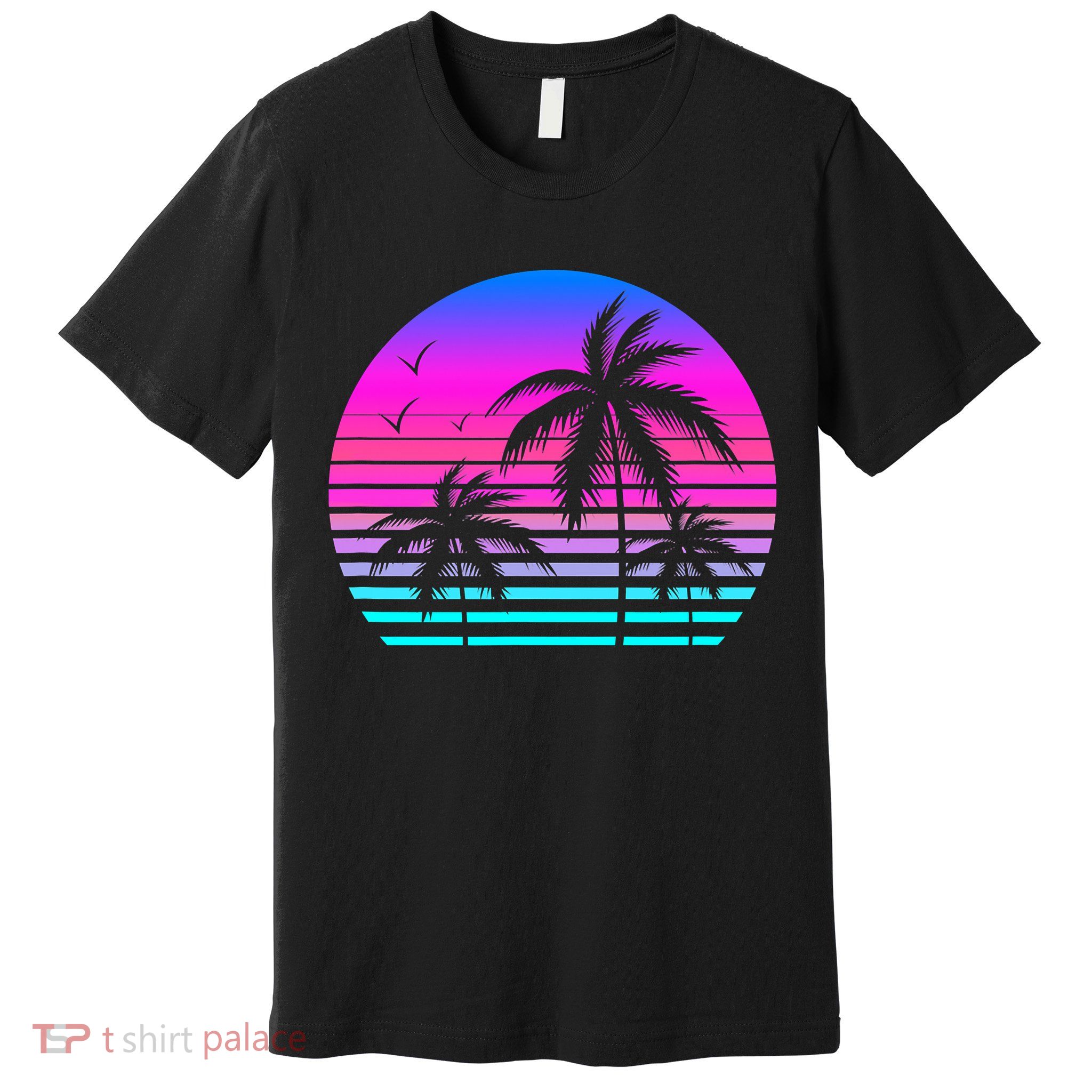 Sunset Palm Tree Cool Summer Vacation Style Vaporwave Premium T-Shirt