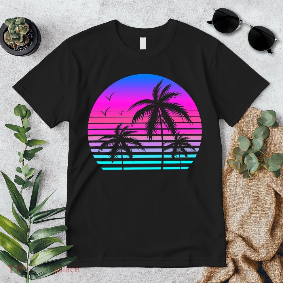 Sunset Palm Tree Cool Summer Vacation Style Vaporwave Premium T-Shirt