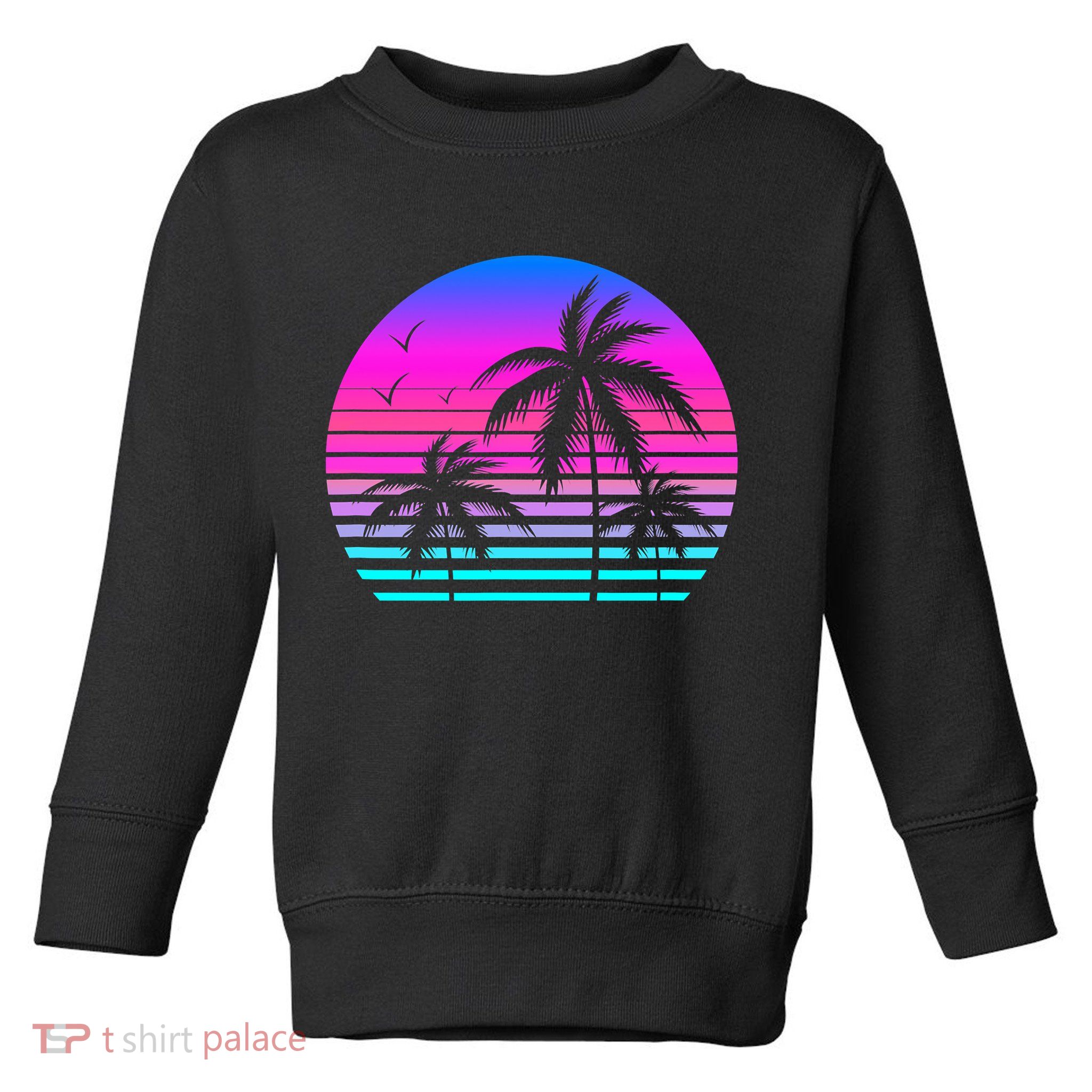 Sunset Palm Tree Cool Summer Vacation Style Vaporwave Toddler Sweatshirt