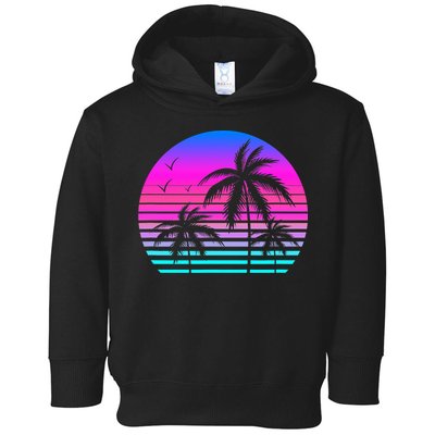 Sunset Palm Tree Cool Summer Vacation Style Vaporwave Toddler Hoodie