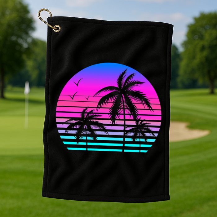 Sunset Palm Tree Cool Summer Vacation Style Vaporwave Golf Towel