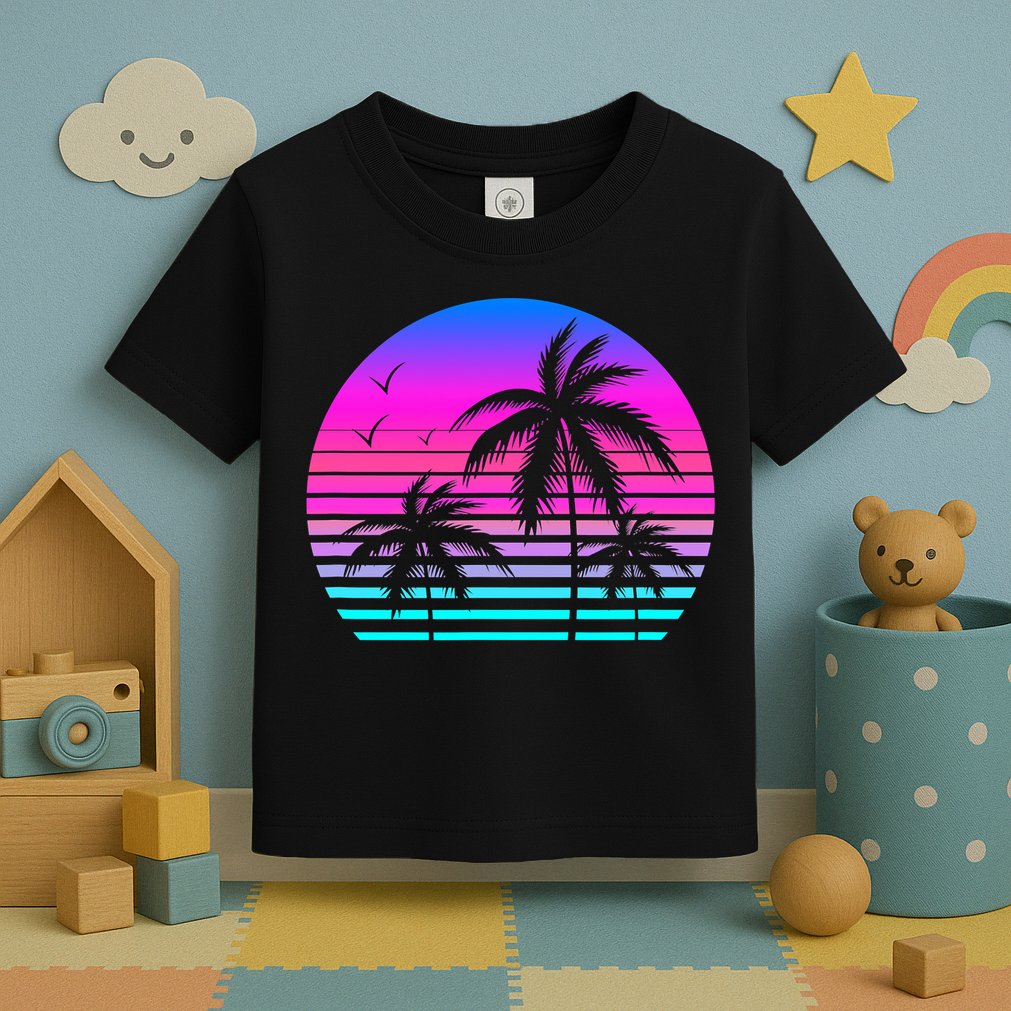 Sunset Palm Tree Cool Summer Vacation Style Vaporwave Toddler T-Shirt