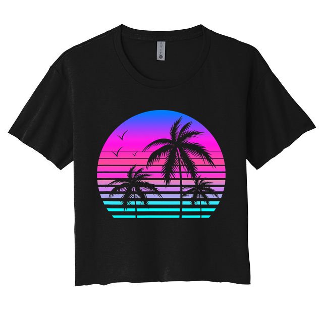 Sunset Palm Tree Cool Summer Vacation Style Vaporwave Crop Top