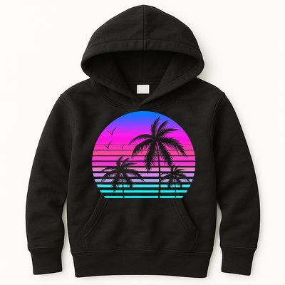 Sunset Palm Tree Cool Summer Vacation Style Vaporwave Kids Hoodie